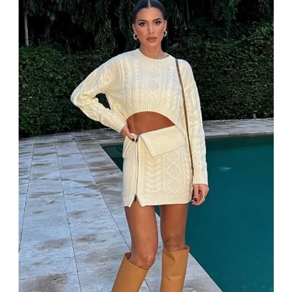 Chicgenes Dresses & Skirts - Cable Knit Chic: Cropped Sweater & Fold-Over Mini Skirt Set | Chicgenes